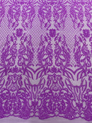 4 Way Stretch Fabric Design - Lilac Iridescent - Fancy Net Sequins Design Fabric By Yard