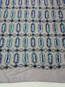 Geometric Stretch Sequin - Lilac Iridescent - Fancy Gem Design on Mesh By Yard