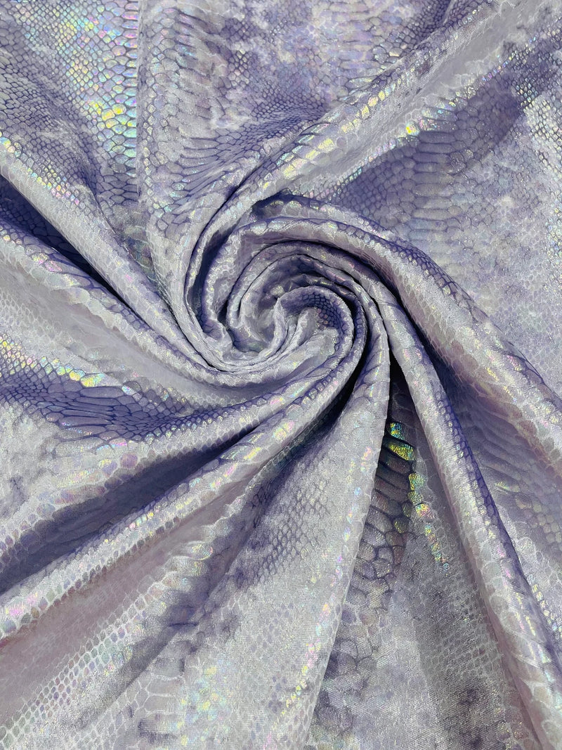 Lilac Iridescent Illusion Anaconda Foil Printed On Stretch Velvet - Sold By The Yard