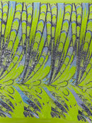 Olivia Sequins Design - Lime / Aqua / Silver - 4 Way Stretch Multi Color Sequin Fabric on Mesh Sold By Yard