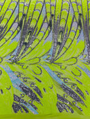 Olivia Sequins Design - Lime / Aqua / Silver - 4 Way Stretch Multi Color Sequin Fabric on Mesh Sold By Yard