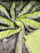 Husky Long Pile Fur Fabric - Lime Green / Black - Faux Husky Fur Fabric 2 Tone Shaggy Fur By Yard