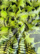 60" Feather Shaggy Faux Fur - Lime Green / Black - Soft Long Pile Thick Faux Fur Fabric By Yard