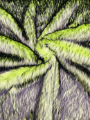 Husky Long Pile Fur Fabric - Lime Green / Black - Faux Husky Fur Fabric 2 Tone Shaggy Fur By Yard