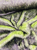 Husky Long Pile Fur Fabric - Lime Green / Black - Faux Husky Fur Fabric 2 Tone Shaggy Fur By Yard