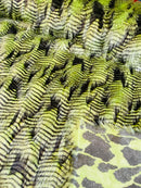 60" Feather Shaggy Faux Fur - Lime Green / Black - Soft Long Pile Thick Faux Fur Fabric By Yard