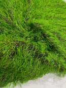 Metallic Fringe Eyelash / Feather - Lime Green / Silver - Embroidered Fabric with Hanging Details 2 Way Stretch By Yard