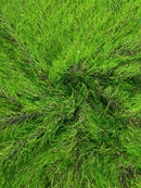 Metallic Fringe Eyelash / Feather - Lime Green / Gold - Embroidered Fabric with Hanging Details 2 Way Stretch By Yard