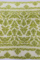 My Lady Beaded Fabric - Lime Green - Damask Beaded Sequins Embroidered Fabric By Yard