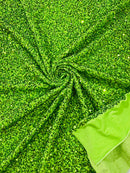 58/60" Velvet Sequins Stretch Fabric - Lime Green - Velvet Sequins 2 Way Stretch By Yard