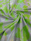 Spandex Cow Print Design - Lime Green - Holographic Print Poly Spandex Fabric 4 Way Stretch - 60” Sold By Yard