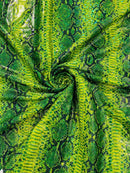 Holographic Snake Spandex - Lime Green - Poly Spandex Stretch  Snake Print Fabric By Yard