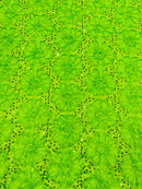 Sequins Satin Rosette Fabric - Lime Green - 3D Satin Rose Sequins Floral Fabric Sold By The Yard