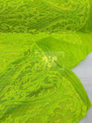 Heart Shape Sequins Fabric - Lime Green  - 4 Way Stretch Sequins Damask Fabric By Yard