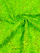 Sequins Satin Rosette Fabric - Lime Green - 3D Satin Rose Sequins Floral Fabric Sold By The Yard