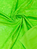 Foggy Foil Velvet Fabric - Lime Green - Oil Slick 58/60" Stretch Foil Velvet Black Light Fabric By Yard