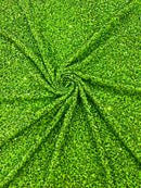 58/60" Velvet Sequins Stretch Fabric - Lime Green - Velvet Sequins 2 Way Stretch By Yard