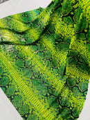 Holographic Snake Spandex - Lime Green - Poly Spandex Stretch  Snake Print Fabric By Yard