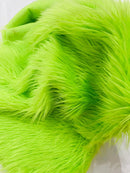 60" Solid Shaggy Faux Fur - Lime Green - Long Pile Luxury Shaggy Soft Faux Fur Fabric By Yard