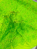 Sequins Satin Rosette Fabric - Lime Green - 3D Satin Rose Sequins Floral Fabric Sold By The Yard