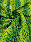Holographic Snake Spandex - Lime Green - Poly Spandex Stretch  Snake Print Fabric By Yard