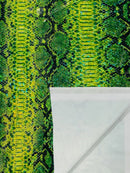 Holographic Snake Spandex - Lime Green - Poly Spandex Stretch  Snake Print Fabric By Yard