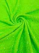 58/60" Velvet Sequins Stretch Fabric - Lime Green Hologram - Velvet Sequins 2 Way Stretch Sold By Yard