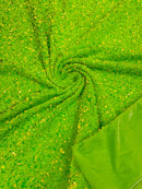 58/60" Velvet Sequins Stretch Fabric - Lime Green - Velvet Sequins 2 Way Stretch Sold By Yard