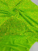 58/60" Velvet Sequins Stretch Fabric - Lime Green - Velvet Sequins 2 Way Stretch Sold By Yard