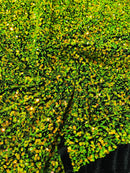 58/60" Velvet Sequins Stretch Fabric - Lime Green on Black - Velvet Sequins 2 Way Stretch Sold By Yard