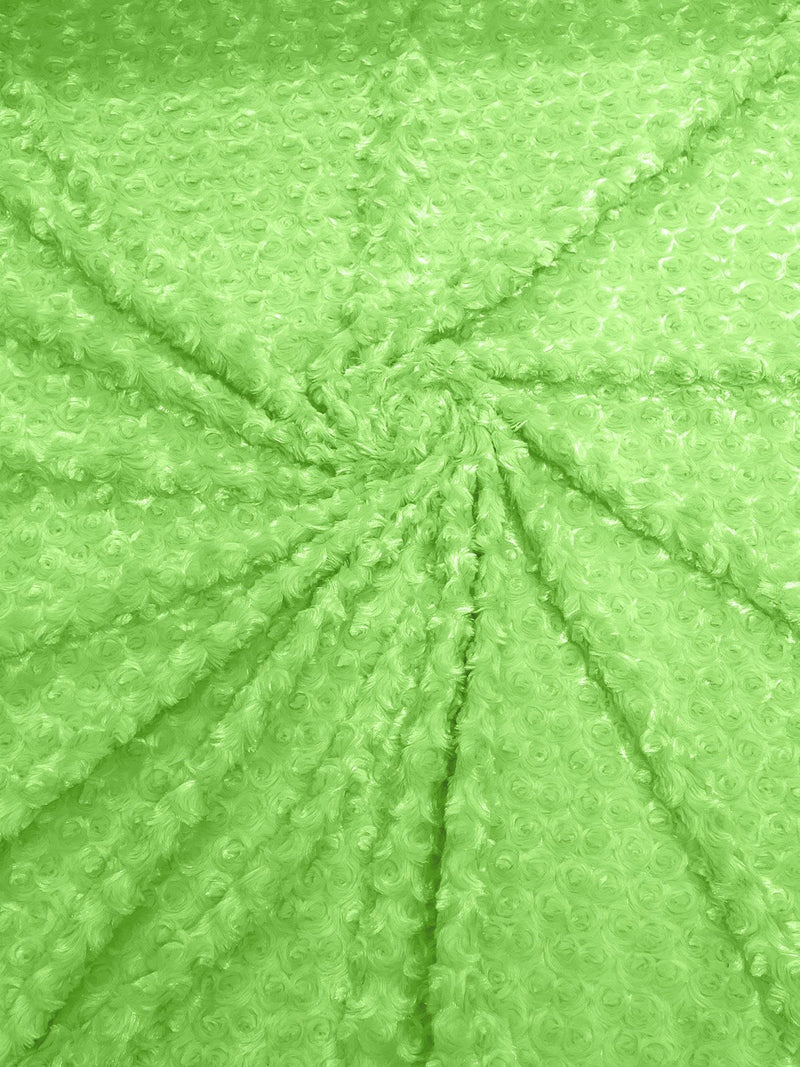 Minky Rose Swirl Fabric - Lime Green - 58" Blossom Ball Rosebud Plush Fur Soft Fabric By Yard