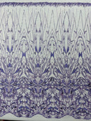 Lavender Beaded Fabric By The Yard, Luxury Geometric Design Beads and Sequins