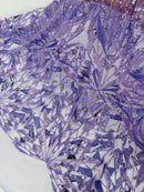 Lavender Beaded Fabric By The Yard, Luxury Geometric Design Beads and Sequins