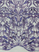 Lavender Beaded Fabric By The Yard, Luxury Geometric Design Beads and Sequins