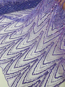 Lilac Luxury Beaded Pattern Fabric by the yard, Embroidery Beaded Lace Fabric