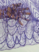 Lilac Luxury Beaded Pattern Fabric by the yard, Embroidery Beaded Lace Fabric