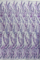 Lilac Floral Design Beads & Sequins, Lace Beaded Floral & Leaf Embroidered Lace