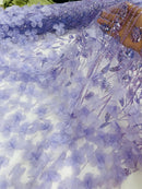 Lilac Beaded Fabric 3D Floral Butterfly Fabric by the Yard, Luxury Butterfly Mesh