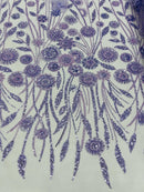 Lilac Beaded Fabric 3D Floral Butterfly Fabric by the Yard, Luxury Butterfly Mesh