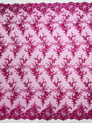 Plant Design Lace Fabric - Magenta - Small Plant Flower Leaf Design Lace Fabric Sold By Yard
