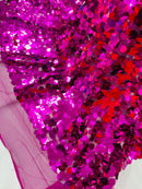 Circle Paillette Sequins - Magenta - Large Round Paillette Sequins Design Fabric By Yard