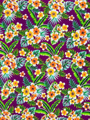 Hawaiian Floral Print Fabric - Magenta - 45" Plumeria Tropical Flower Cotton Fabric by Yard