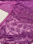 Paisley Lines Sequin Fabric - Magenta - 4 Way Stretch Fancy Fabric By The Yard