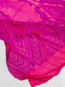 Triangle Pattern Sequins - Magenta Iridescent - 4 Way Stretch Fabric Sequins Geometric Design  By Yard