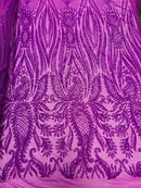 Paisley Lines Sequin Fabric - Magenta - 4 Way Stretch Fancy Fabric By The Yard