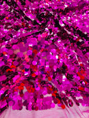 Circle Paillette Sequins - Magenta - Large Round Paillette Sequins Design Fabric By Yard