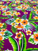 Hawaiian Floral Print Fabric - Magenta - 45" Plumeria Tropical Flower Cotton Fabric by Yard