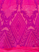 Triangle Pattern Sequins - Magenta Iridescent - 4 Way Stretch Fabric Sequins Geometric Design  By Yard