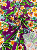 Hawaiian Floral Print Fabric - Magenta - 45" Plumeria Tropical Flower Cotton Fabric by Yard