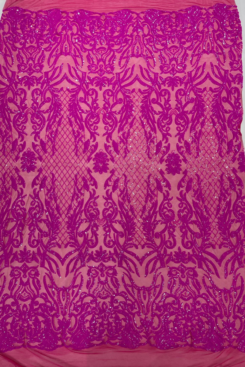 4 Way Stretch Fabric Design - Magenta Iridescent - Fancy Net Sequins Design Fabric By Yard